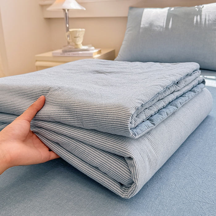 梦依依 2026新款全棉色织水洗棉大豆被四件套系列 蓝细条