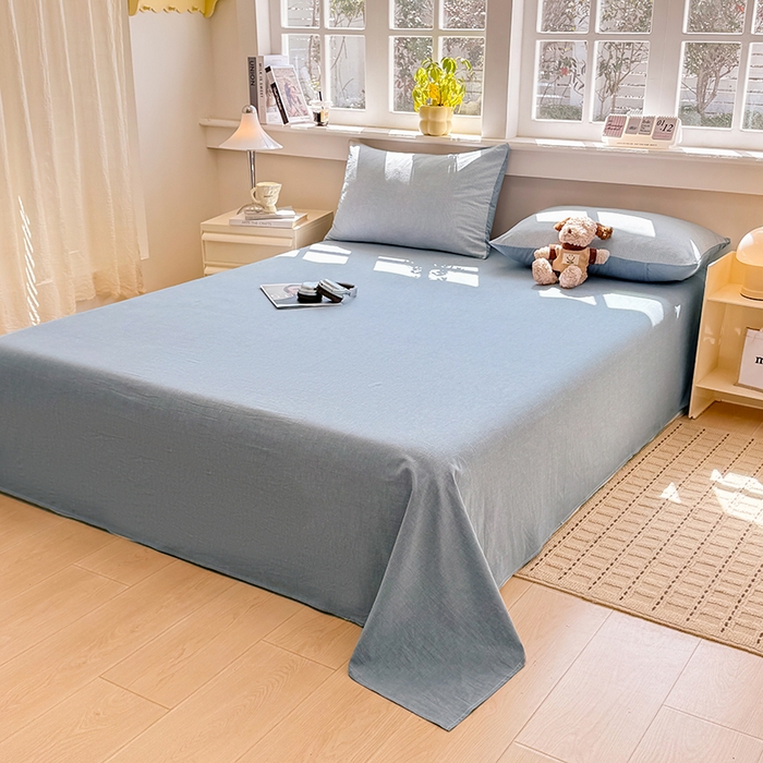 91家纺网 家纺一手货源 找家纺 梦依依 2026新款全棉色织水洗棉大豆被四件套系列 蓝细条