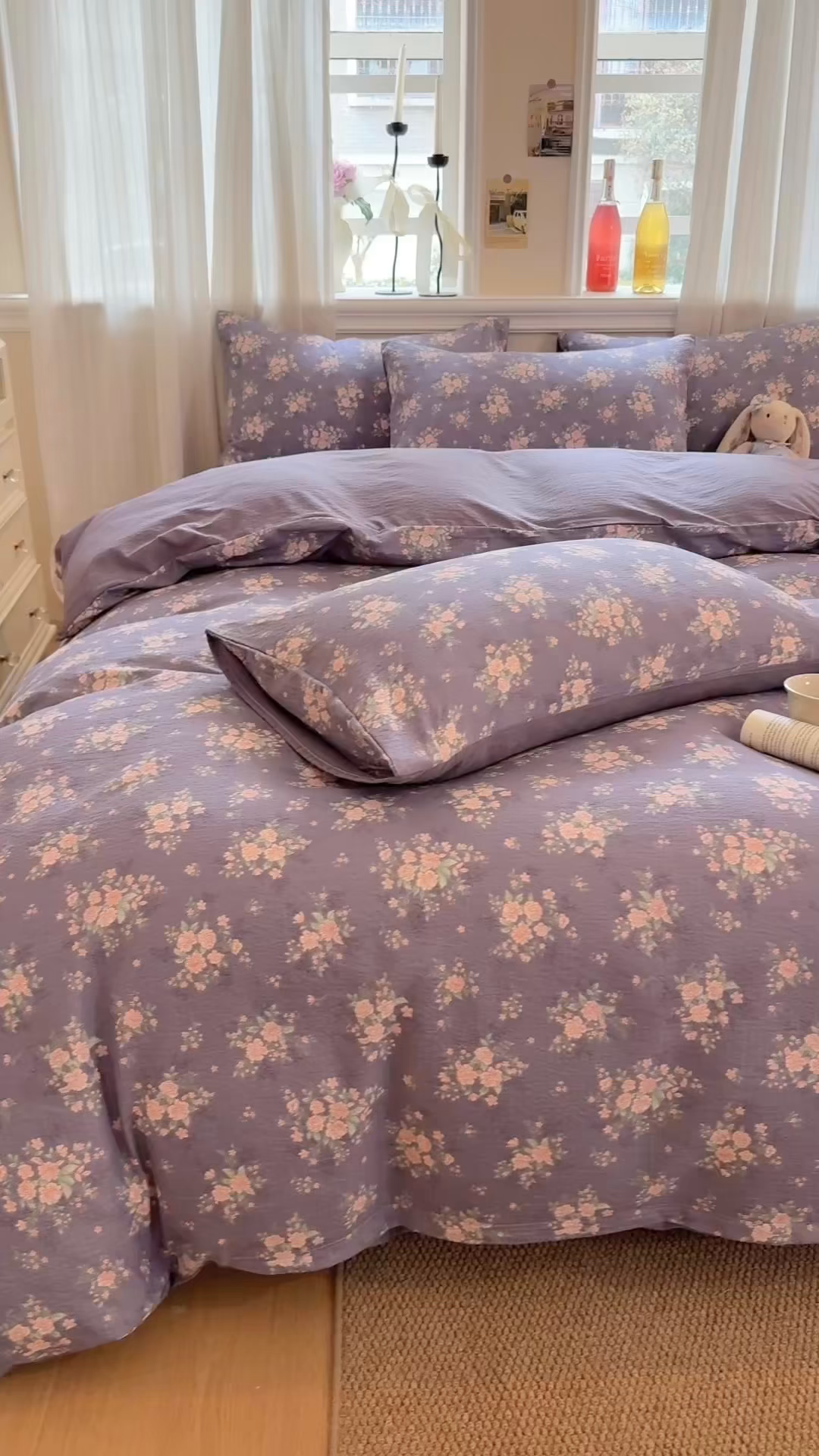 91家纺网 家纺一手货源 找家纺 鑫佳居 2026新款水洗针织提花双层纱四件套 春日花香