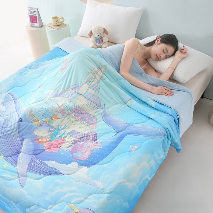 91家纺网 家纺一手货源 找家纺 天之悦家纺 2026新款夏被大版数码云母冰丝夏凉被空调被 海底萌宠