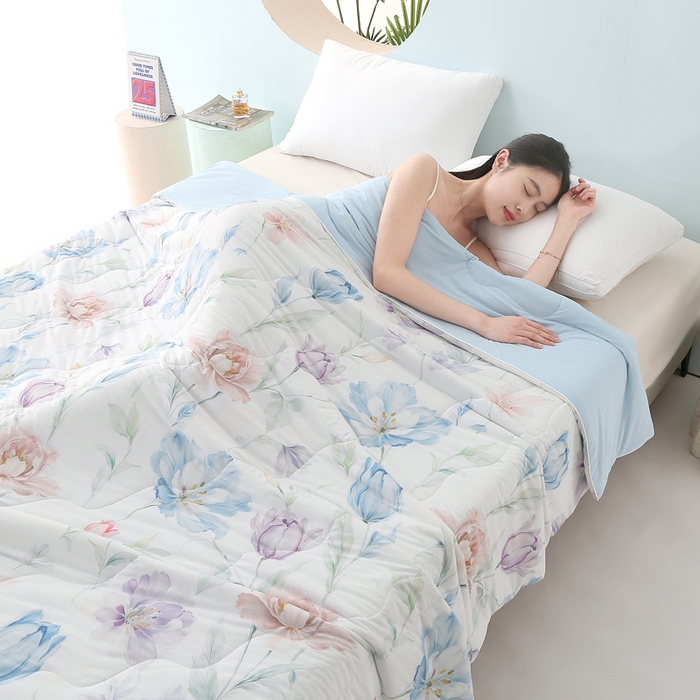 91家纺网 家纺一手货源 找家纺 天之悦家纺 2026新款夏被大版数码云母冰丝夏凉被空调被 清雅