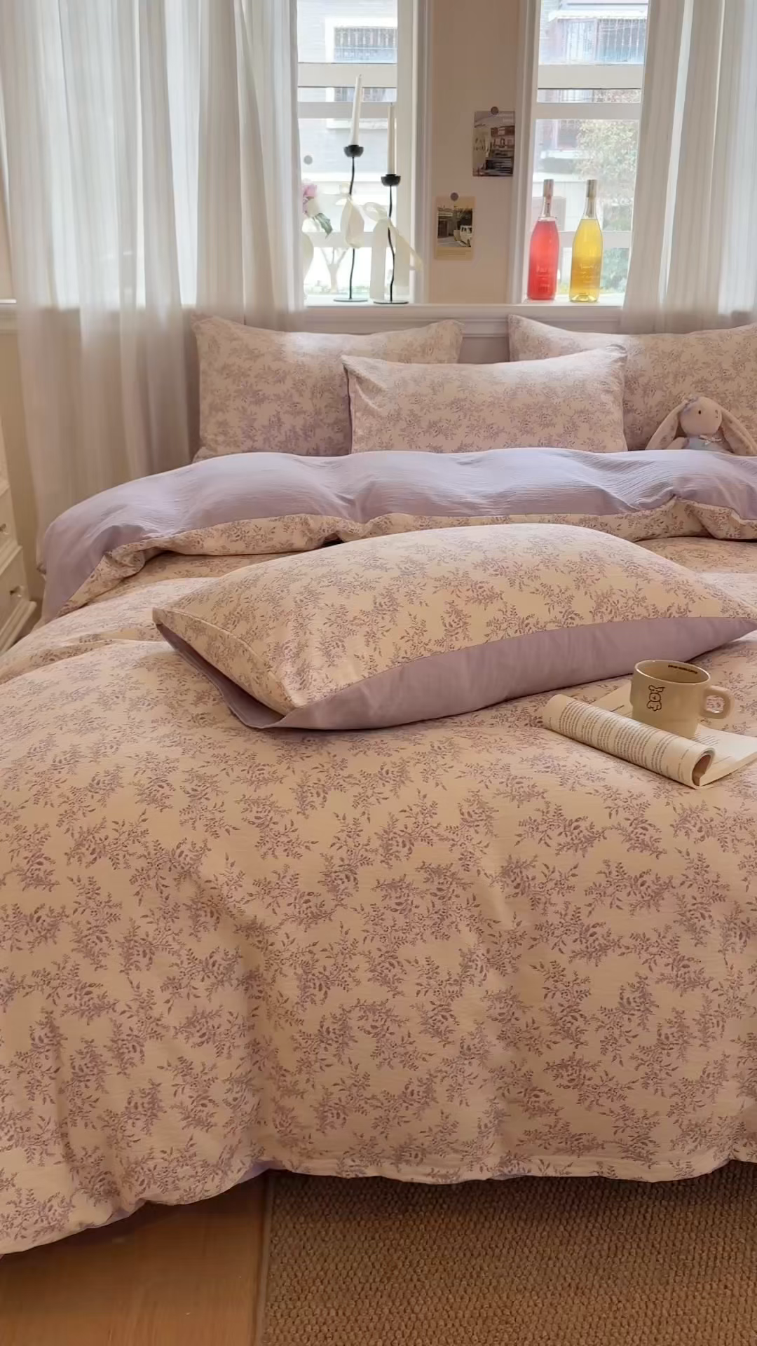 91家纺网 家纺一手货源 找家纺 鑫佳居 2026新款水洗针织提花双层纱四件套 复古咖条