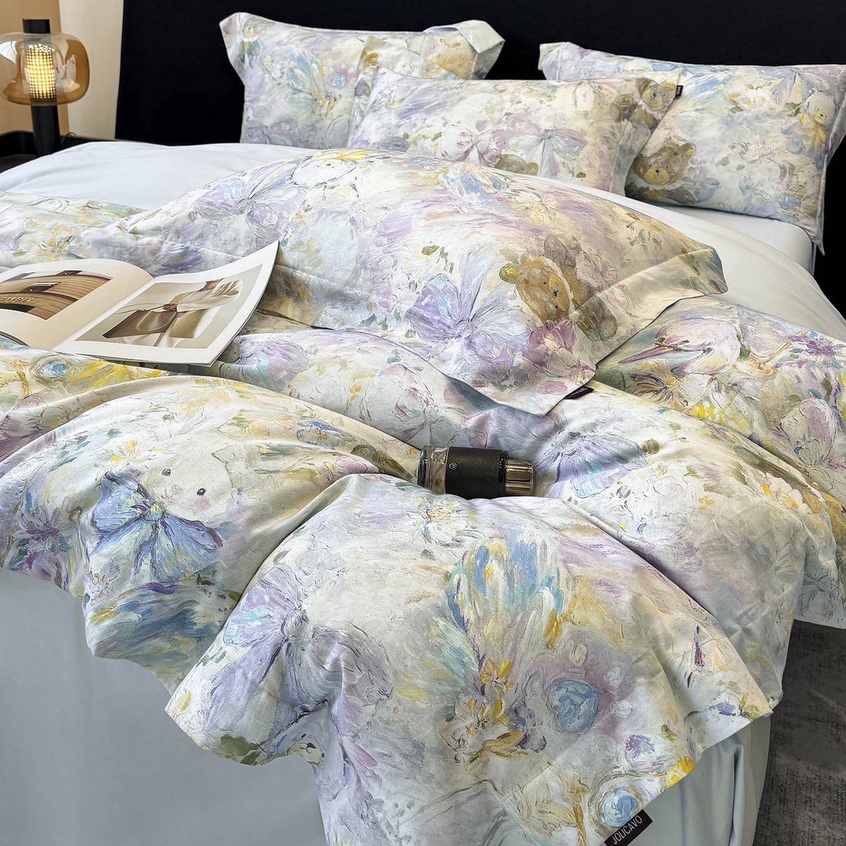 91家纺网 家纺一手货源 找家纺 2026新款A类100支长绒棉纯棉四件套全棉数码印花被套床单床笠田园风床上用品 黛梦-蓝