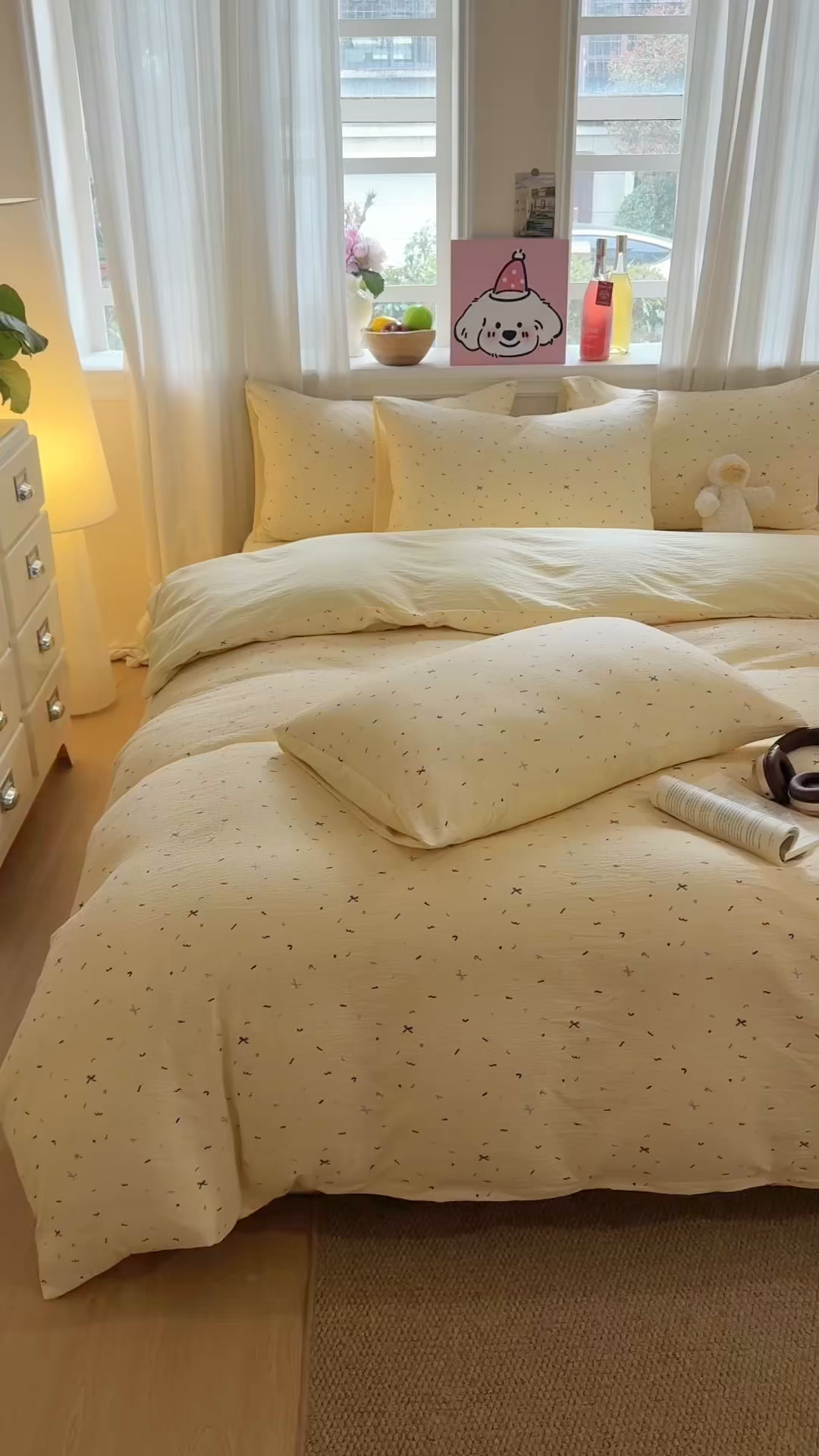 91家纺网 家纺一手货源 找家纺 鑫佳居 2026新款水洗针织提花双层纱四件套 快乐伙伴