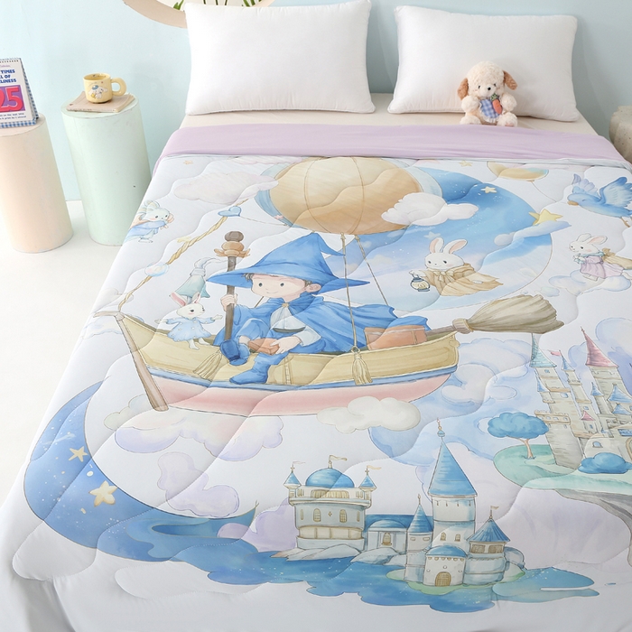 91家纺网 家纺一手货源 找家纺 天之悦家纺 2026新款夏被大版数码云母冰丝夏凉被空调被 哈利城堡