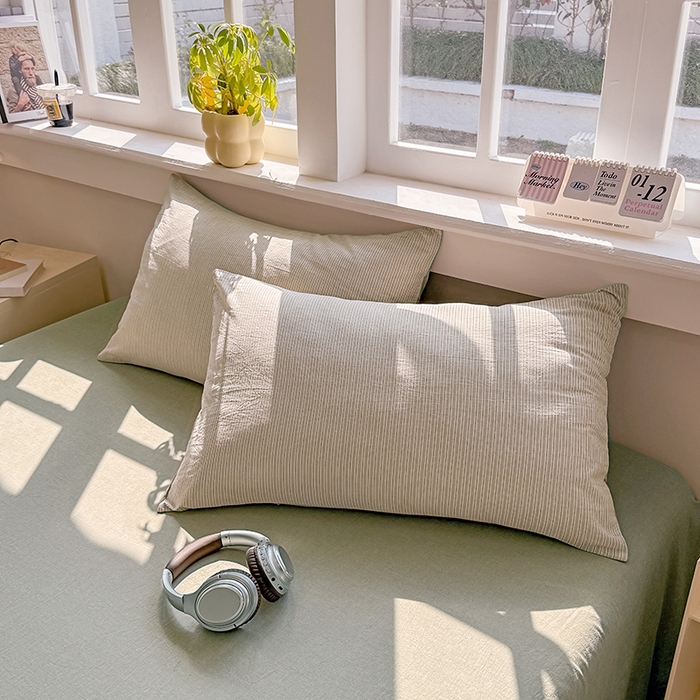 91家纺网 家纺一手货源 找家纺 梦依依 2026新款全棉色织水洗棉大豆被四件套系列 玛丽绿