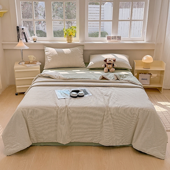 91家纺网 家纺一手货源 找家纺 梦依依 2026新款全棉色织水洗棉大豆被四件套系列 玛丽绿