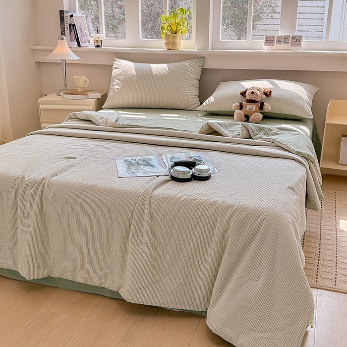 91家纺网 家纺一手货源 找家纺 梦依依 2026新款全棉色织水洗棉大豆被四件套系列 玛丽绿