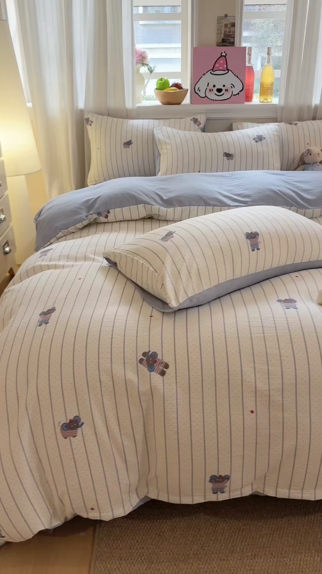 91家纺网 家纺一手货源 找家纺 鑫佳居 2026新款水洗针织提花双层纱四件套 木马格调