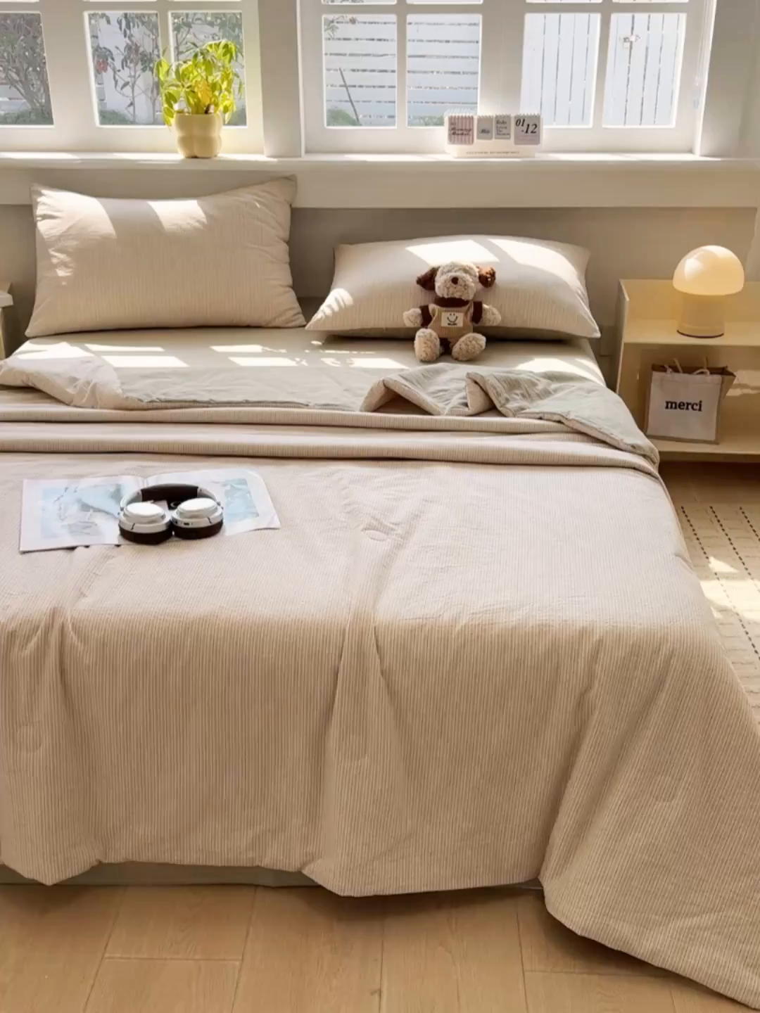 91家纺网 家纺一手货源 找家纺 梦依依 2026新款全棉色织水洗棉大豆被四件套系列 玛丽绿