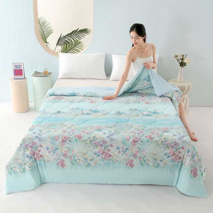 91家纺网 家纺一手货源 找家纺 天之悦家纺 2026新款夏被大版数码云母冰丝夏凉被空调被 花萝兰