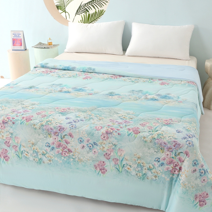 91家纺网 家纺一手货源 找家纺 天之悦家纺 2026新款夏被大版数码云母冰丝夏凉被空调被 花萝兰