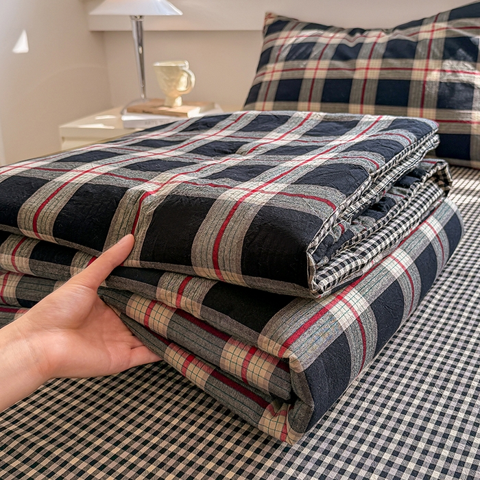 梦依依 2026新款全棉色织水洗棉大豆被四件套系列 木槿黑