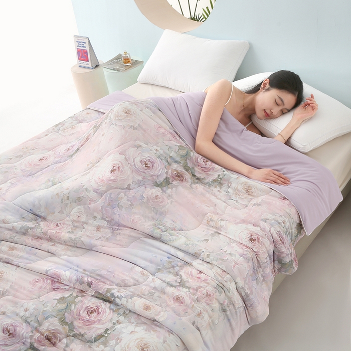 天之悦家纺 2026新款夏被大版数码云母冰丝夏凉被空调被 花溪紫