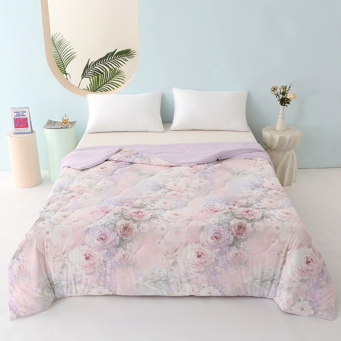 91家纺网 家纺一手货源 找家纺 天之悦家纺 2026新款夏被大版数码云母冰丝夏凉被空调被 花溪紫