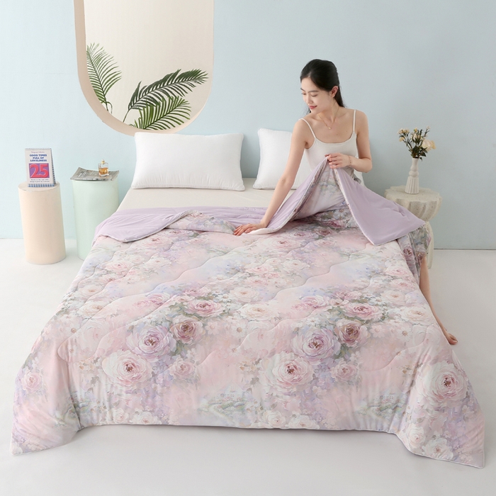 91家纺网 家纺一手货源 找家纺 天之悦家纺 2026新款夏被大版数码云母冰丝夏凉被空调被 花溪紫