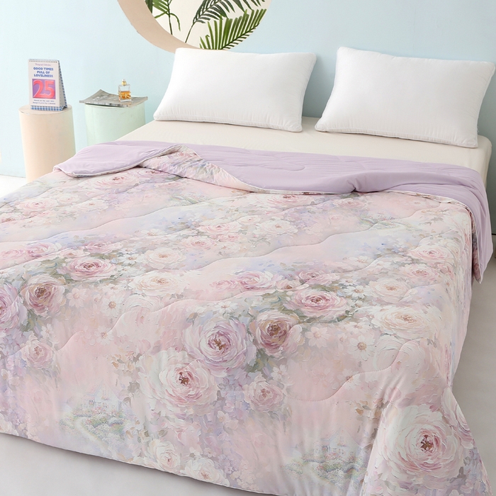 91家纺网 家纺一手货源 找家纺 天之悦家纺 2026新款夏被大版数码云母冰丝夏凉被空调被 花溪紫