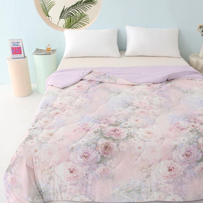 91家纺网 家纺一手货源 找家纺 天之悦家纺 2026新款夏被大版数码云母冰丝夏凉被空调被 花溪紫