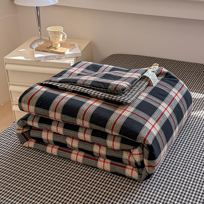 91家纺网 家纺一手货源 找家纺 梦依依 2026新款全棉色织水洗棉大豆被四件套系列 木槿黑