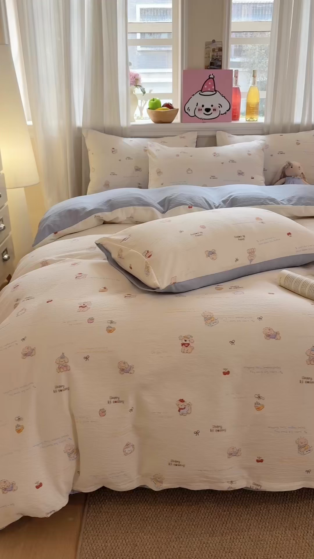 91家纺网 家纺一手货源 找家纺 鑫佳居 2026新款水洗针织提花双层纱四件套 十里桃花-紫