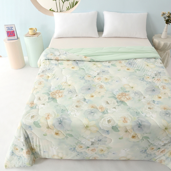 91家纺网 家纺一手货源 找家纺 天之悦家纺 2026新款夏被大版数码云母冰丝夏凉被空调被 曼迪绿