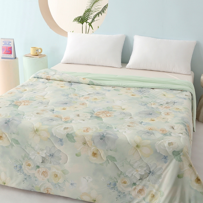 91家纺网 家纺一手货源 找家纺 天之悦家纺 2026新款夏被大版数码云母冰丝夏凉被空调被 曼迪绿