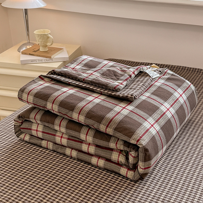 91家纺网 家纺一手货源 找家纺 梦依依 2026新款全棉色织水洗棉大豆被四件套系列 木槿咖