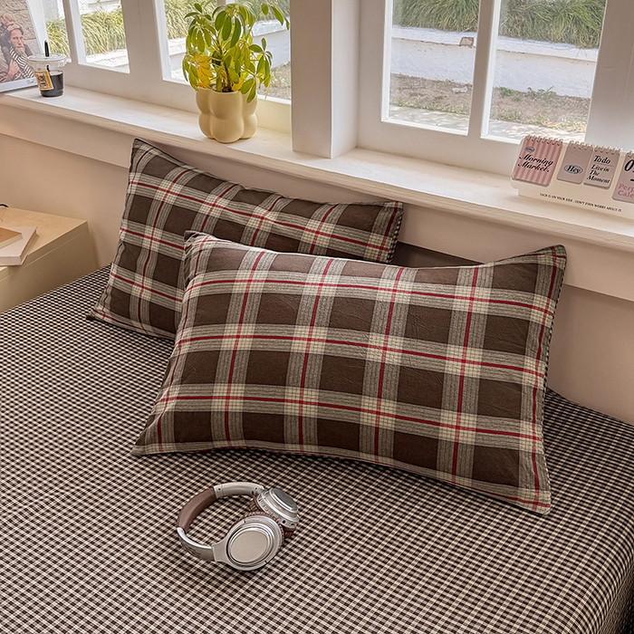 91家纺网 家纺一手货源 找家纺 梦依依 2026新款全棉色织水洗棉大豆被四件套系列 木槿咖