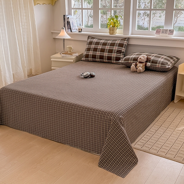 91家纺网 家纺一手货源 找家纺 梦依依 2026新款全棉色织水洗棉大豆被四件套系列 木槿咖