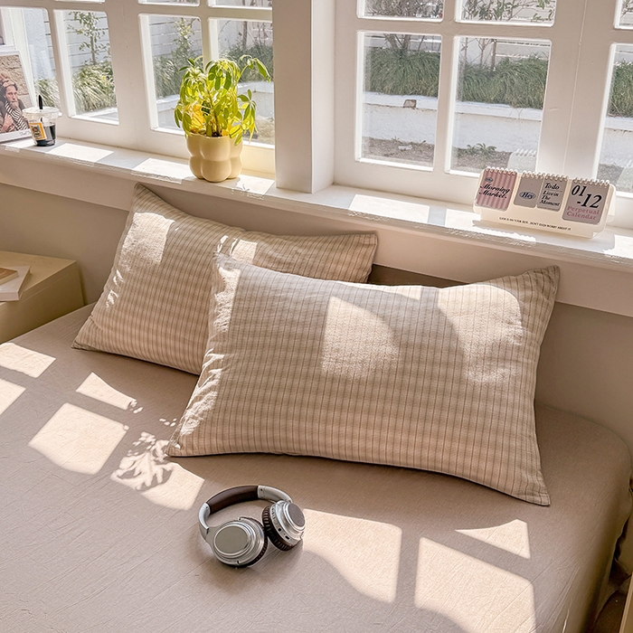 91家纺网 家纺一手货源 找家纺 梦依依 2026新款全棉色织水洗棉大豆被四件套系列 柠檬卡其