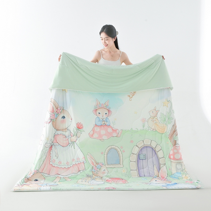 91家纺网 家纺一手货源 找家纺 天之悦家纺 2026新款夏被大版数码云母冰丝夏凉被空调被 梦幻时刻