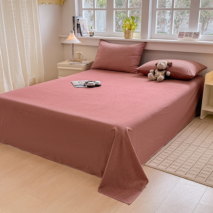 91家纺网 家纺一手货源 找家纺 梦依依 2026新款全棉色织水洗棉大豆被四件套系列 晚晴红