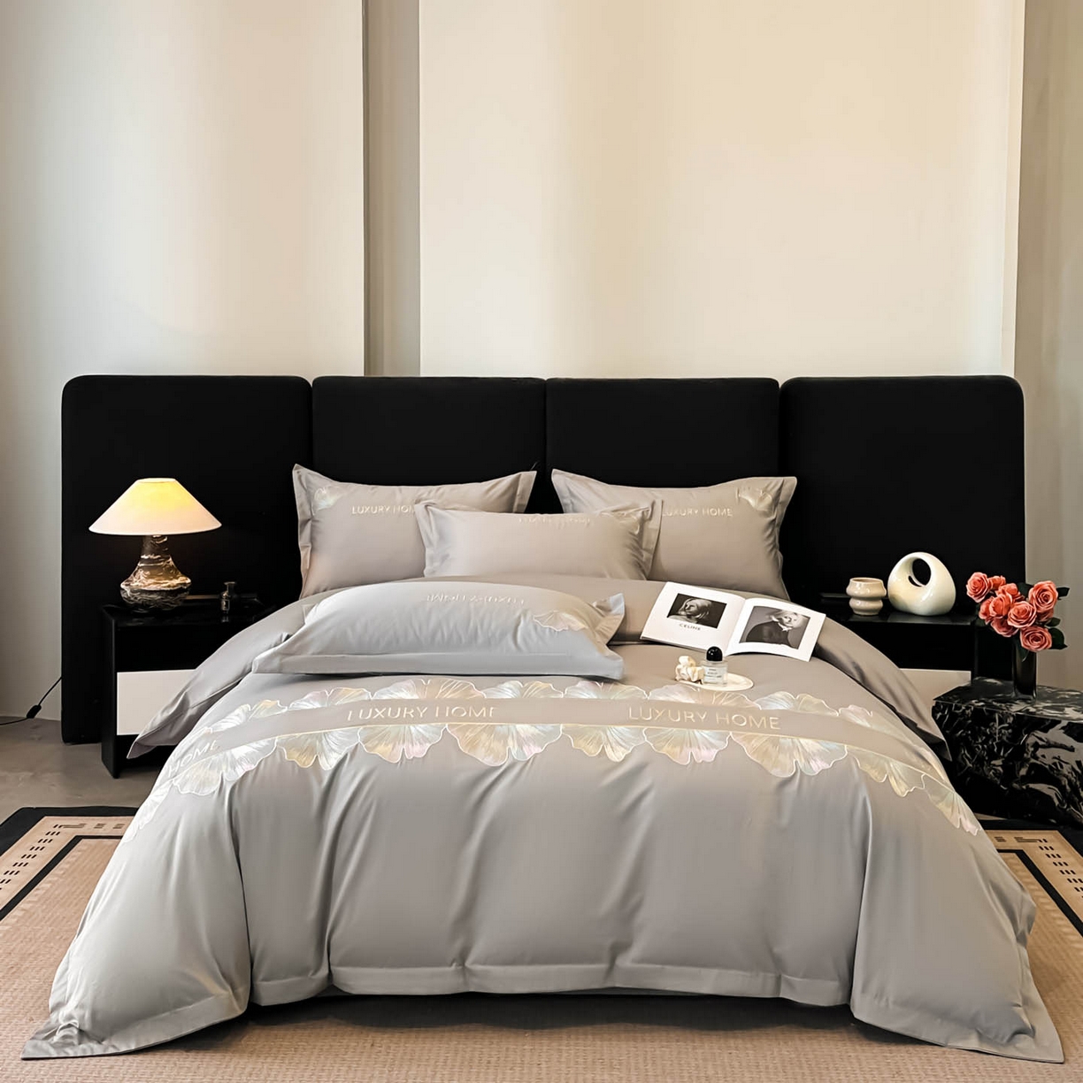 91家纺网 家纺一手货源 找家纺 犇牛仓储供应链 2026新款A类全棉刺绣四件套-花漾 花漾-星辰灰