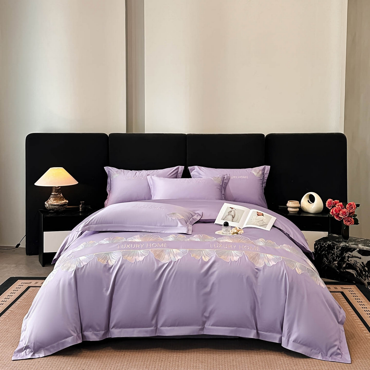 91家纺网 家纺一手货源 找家纺 犇牛仓储供应链 2026新款A类全棉刺绣四件套-花漾 花漾-梦幻紫