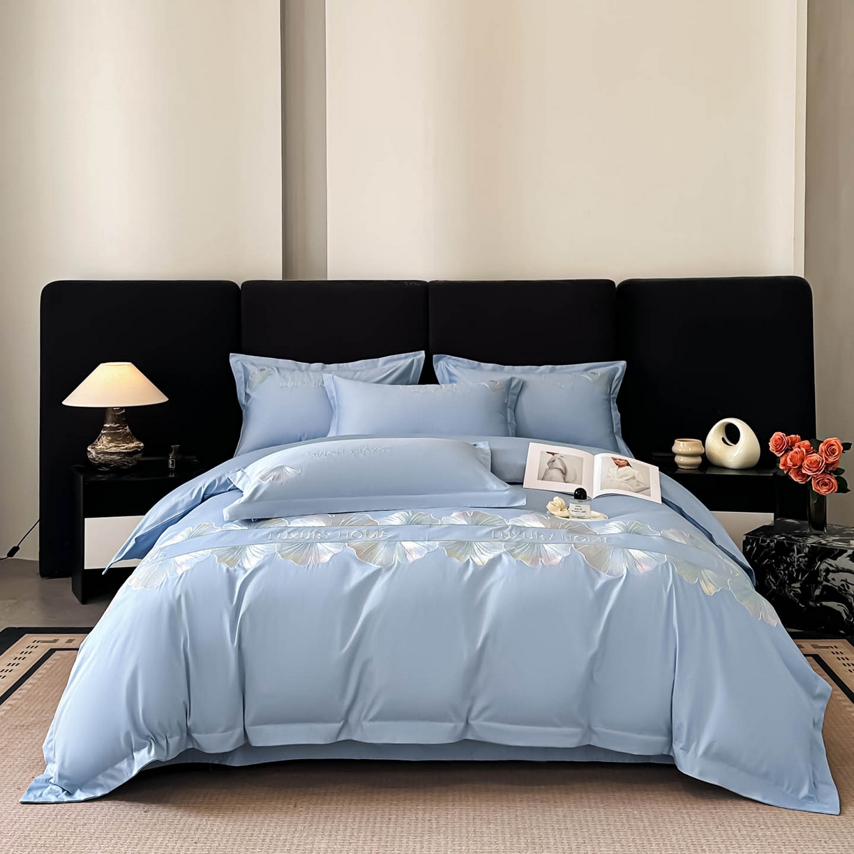 犇牛仓储供应链 2026新款A类全棉刺绣四件套-花漾 花漾-柔雾蓝