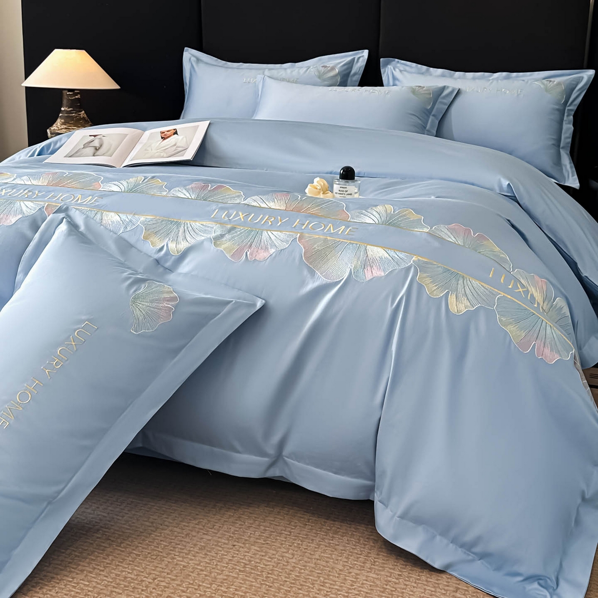 91家纺网 家纺一手货源 找家纺 犇牛仓储供应链 2026新款A类全棉刺绣四件套-花漾 花漾-柔雾蓝