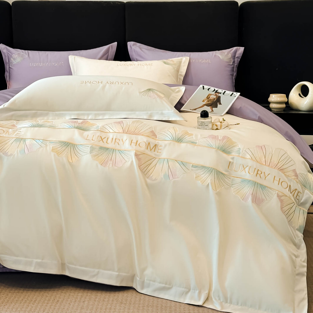 91家纺网 家纺一手货源 找家纺 犇牛仓储供应链 2026新款A类全棉刺绣四件套-花漾 花漾-云母白+梦幻紫