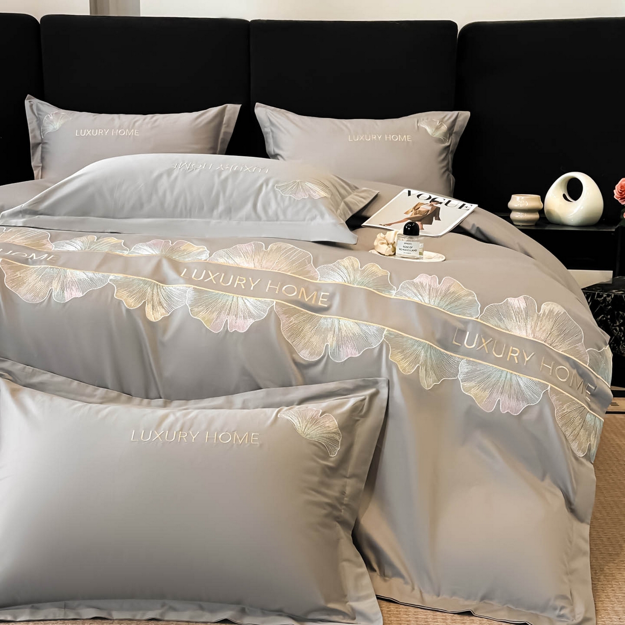 91家纺网 家纺一手货源 找家纺 犇牛仓储供应链 2026新款A类全棉刺绣四件套-花漾 花漾-星辰灰