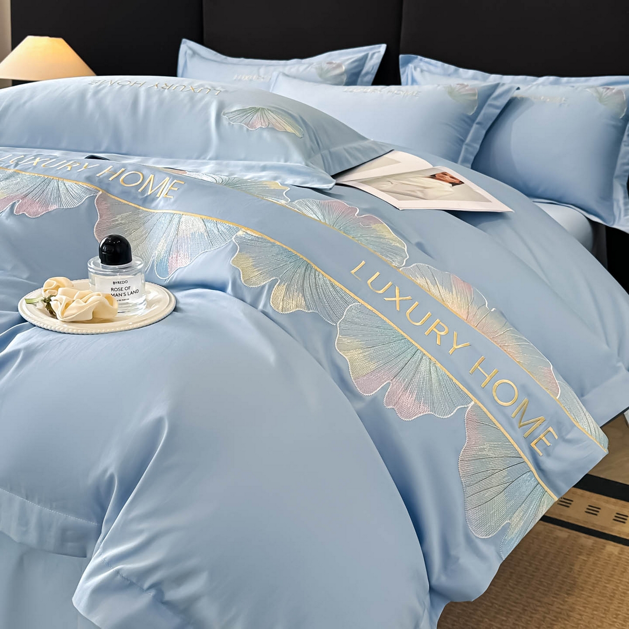 91家纺网 家纺一手货源 找家纺 犇牛仓储供应链 2026新款A类全棉刺绣四件套-花漾 花漾-柔雾蓝