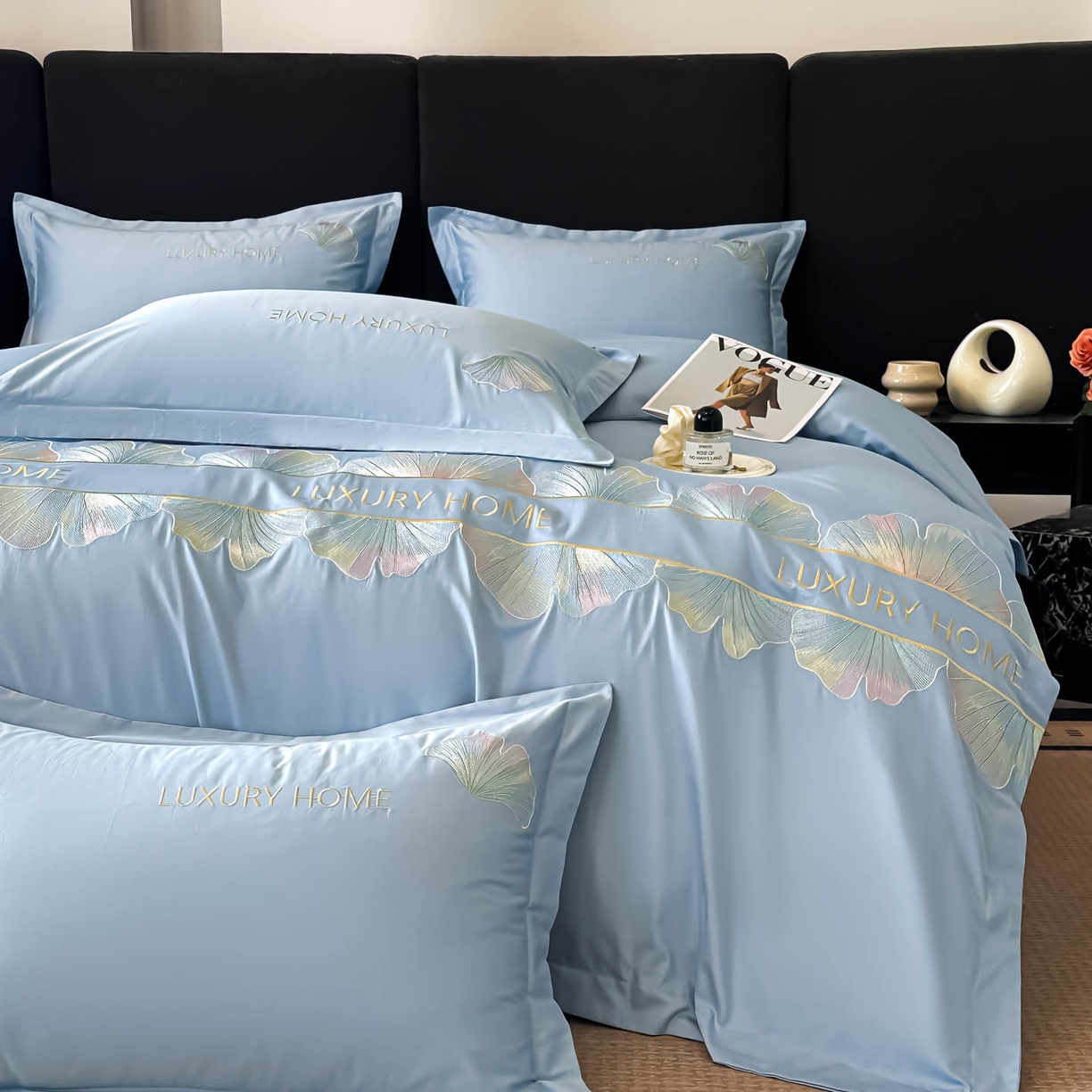 91家纺网 家纺一手货源 找家纺 犇牛仓储供应链 2026新款A类全棉刺绣四件套-花漾 花漾-柔雾蓝