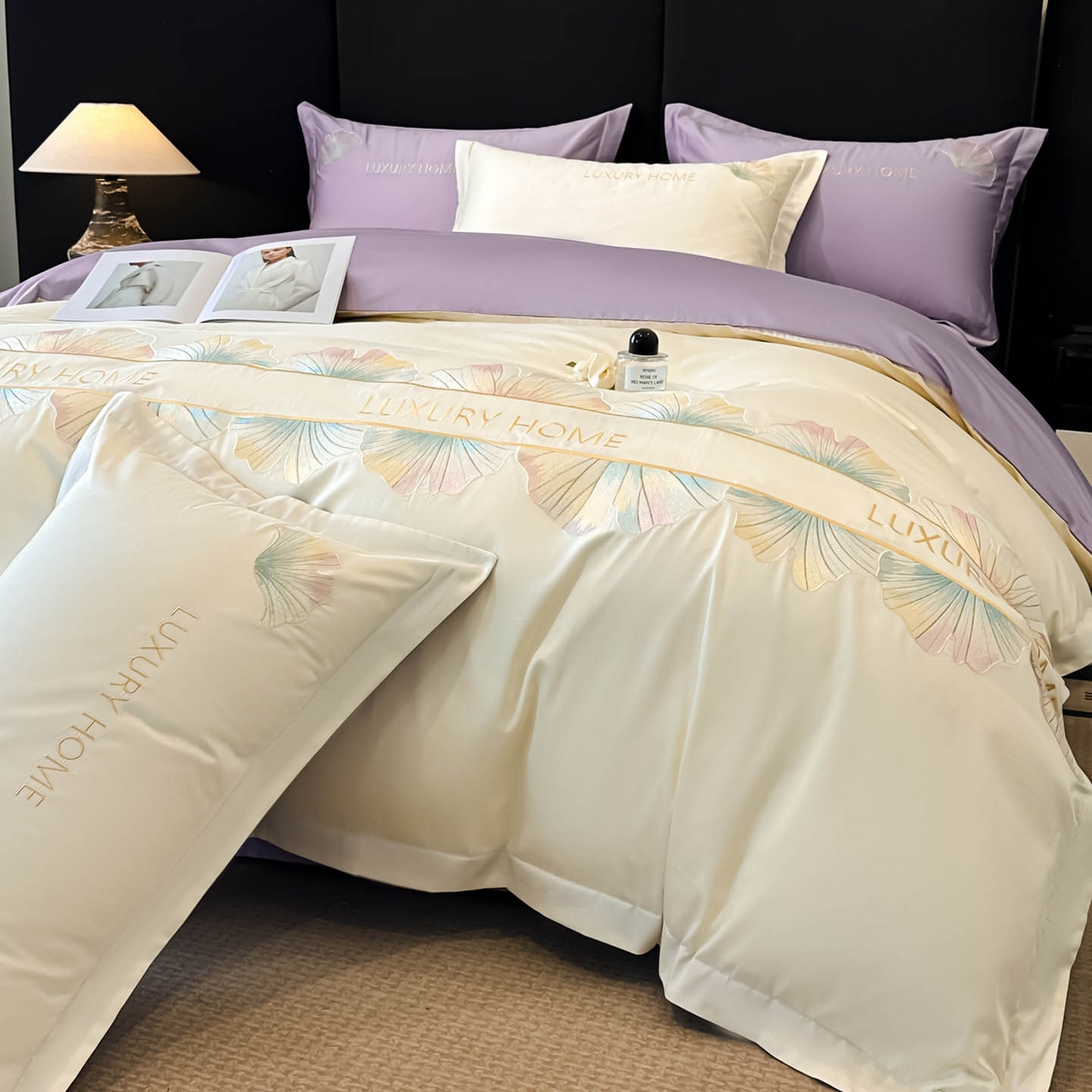 91家纺网 家纺一手货源 找家纺 犇牛仓储供应链 2026新款A类全棉刺绣四件套-花漾 花漾-云母白+梦幻紫