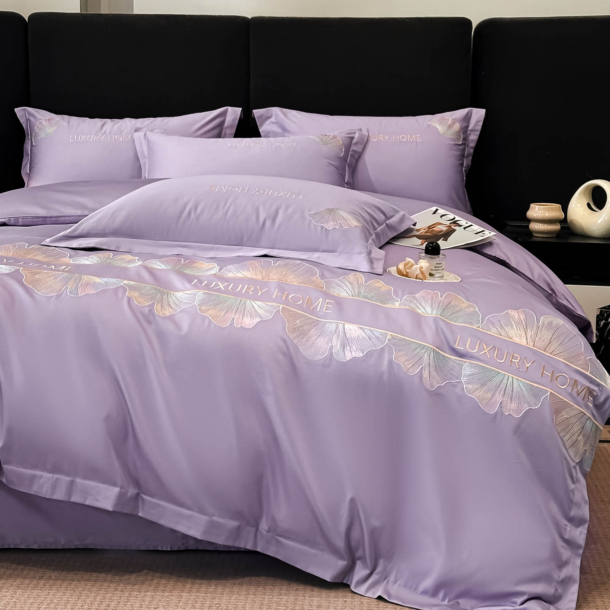 91家纺网 家纺一手货源 找家纺 犇牛仓储供应链 2026新款A类全棉刺绣四件套-花漾 花漾-梦幻紫