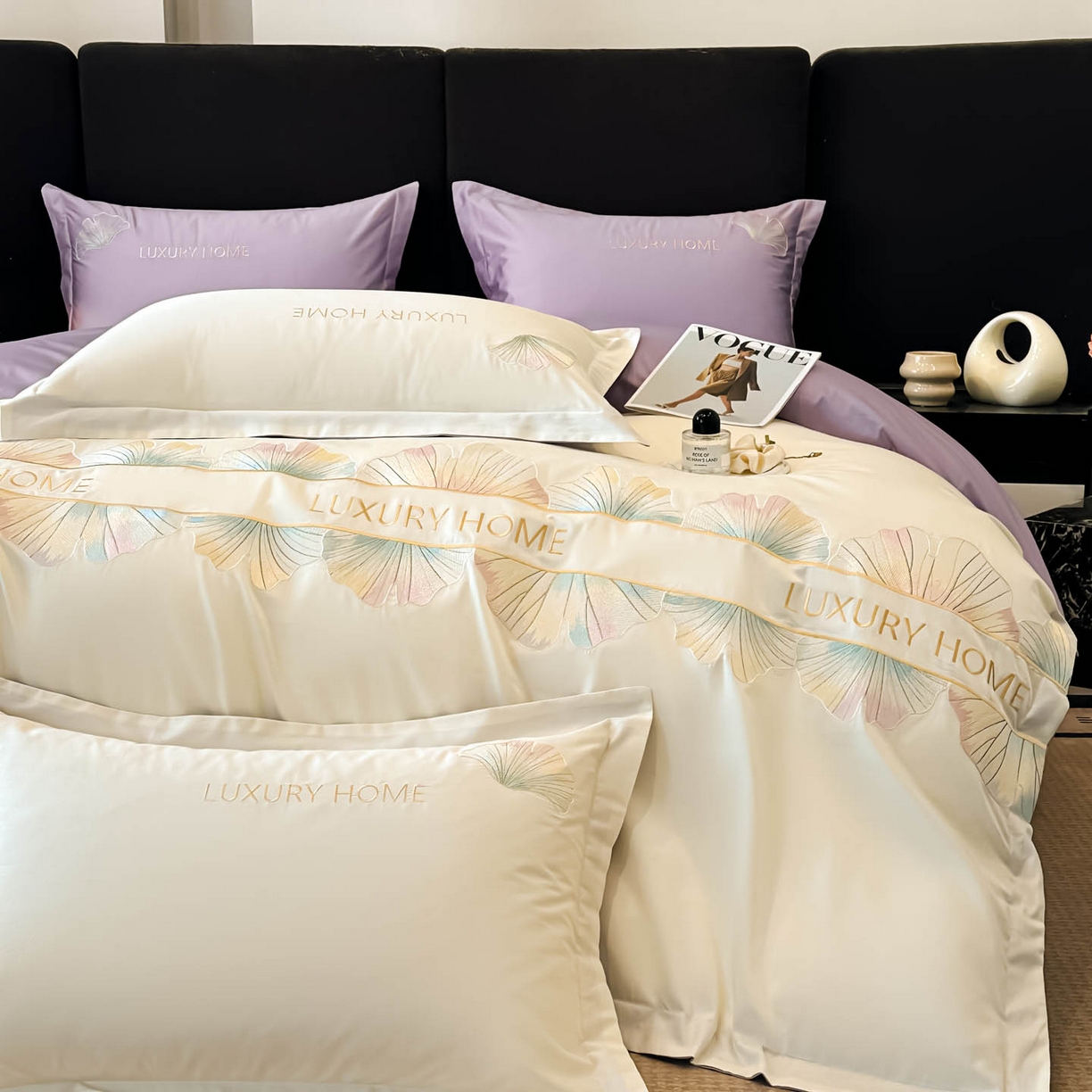 91家纺网 家纺一手货源 找家纺 犇牛仓储供应链 2026新款A类全棉刺绣四件套-花漾 花漾-云母白+梦幻紫