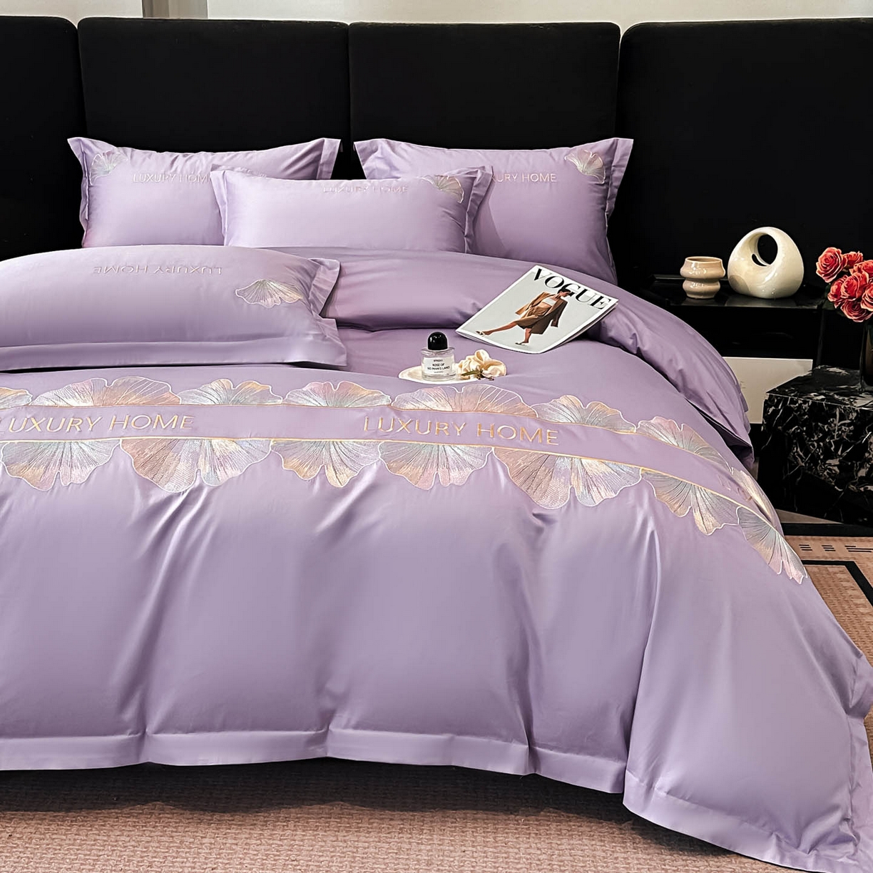 91家纺网 家纺一手货源 找家纺 犇牛仓储供应链 2026新款A类全棉刺绣四件套-花漾 花漾-梦幻紫