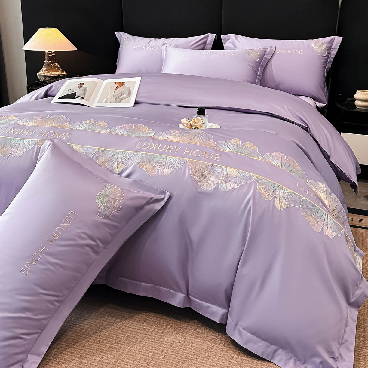 91家纺网 家纺一手货源 找家纺 犇牛仓储供应链 2026新款A类全棉刺绣四件套-花漾 花漾-梦幻紫