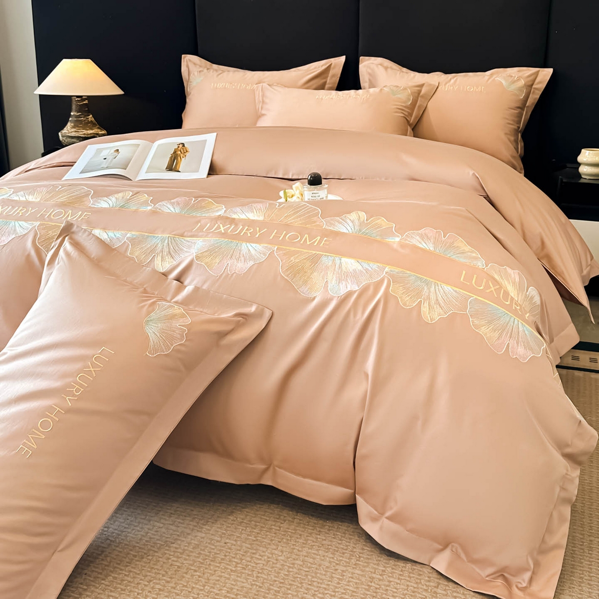 91家纺网 家纺一手货源 找家纺 犇牛仓储供应链 2026新款A类全棉刺绣四件套-花漾 花漾-香槟色