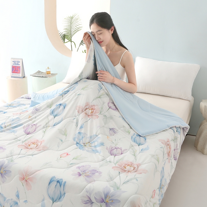 91家纺网 家纺一手货源 找家纺 天之悦家纺 2026新款夏被大版数码云母冰丝夏凉被空调被 清雅