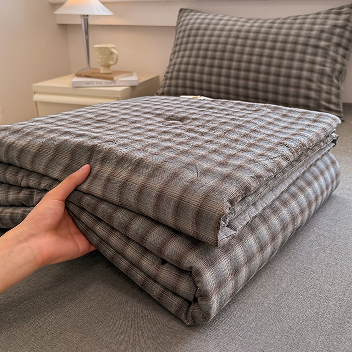 梦依依 2026新款全棉色织水洗棉大豆被四件套系列 云岫兰咖