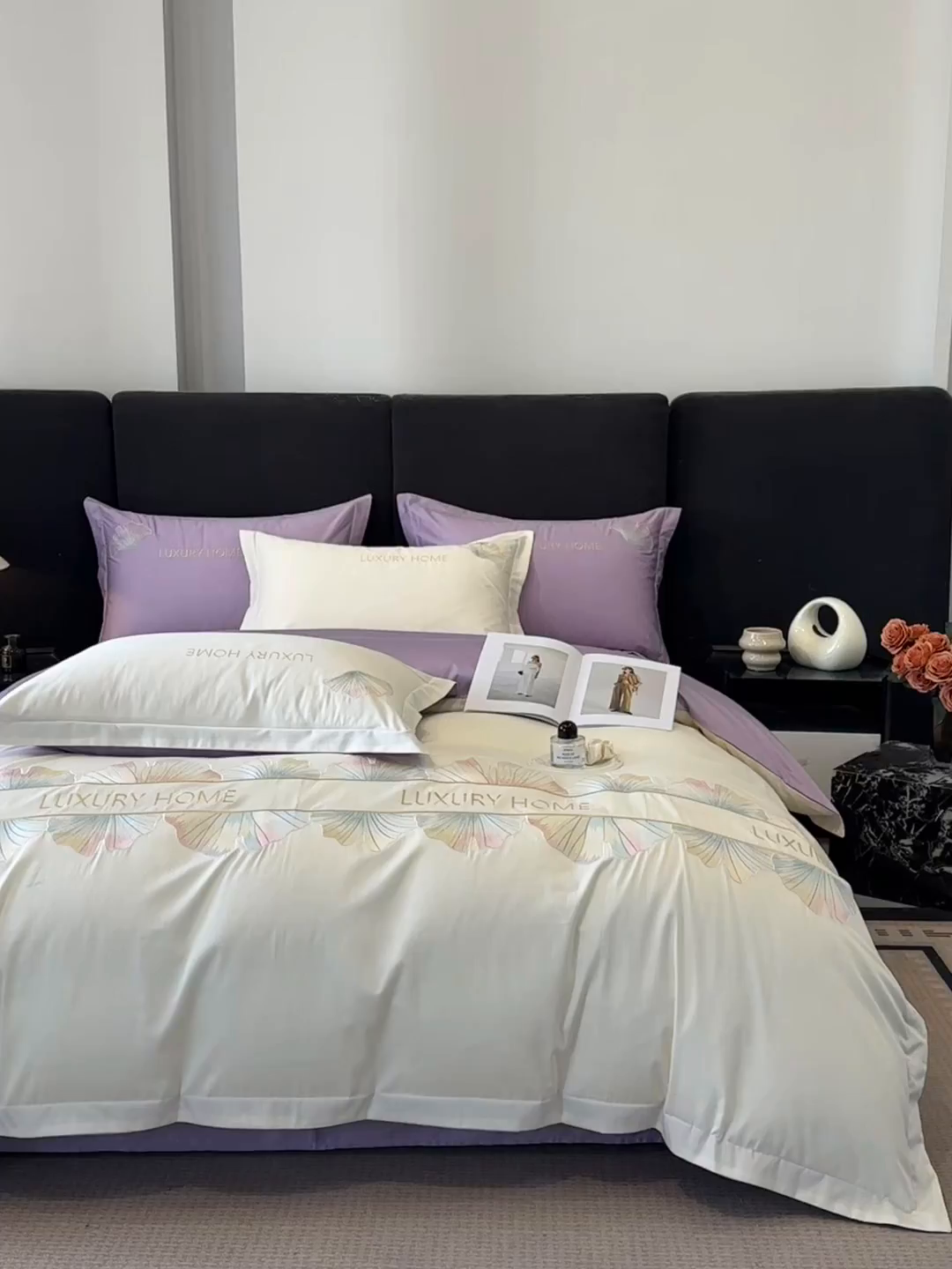 91家纺网 家纺一手货源 找家纺 犇牛仓储供应链 2026新款A类全棉刺绣四件套-花漾 花漾-云母白+梦幻紫