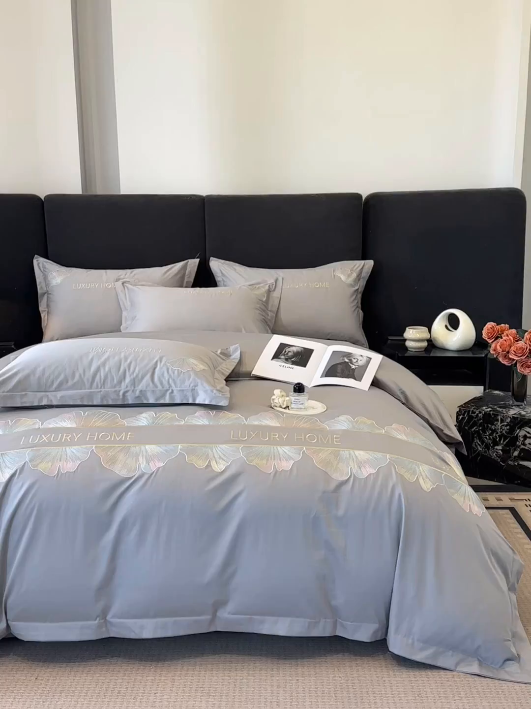 91家纺网 家纺一手货源 找家纺 犇牛仓储供应链 2026新款A类全棉刺绣四件套-花漾 花漾-星辰灰